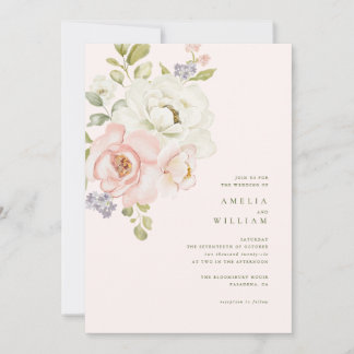 Faire invitation de mariage floral rose tendre