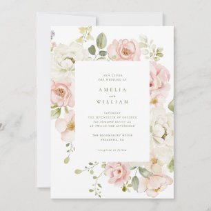 Faire invitation de mariage floral rose tendre