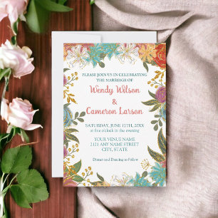 Faire invitation de mariage floral sarcelle rouill