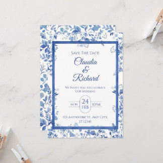 Faire invitation de mariage florale bleue élégante