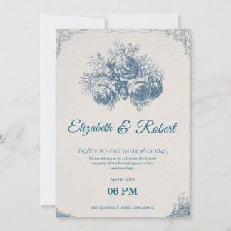 Faire invitation de mariage florale bleue vintage