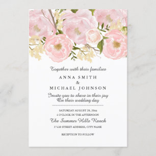 Faire invitation de mariage florale rose blush