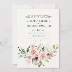 Faire invitation de mariage florale rose - Crème