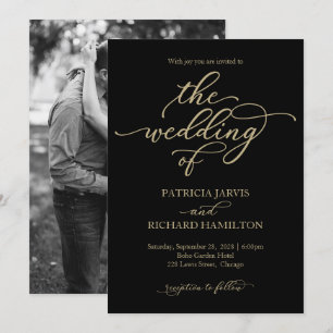 Faire Invitation de Mariage Noir Calligraphie Or É