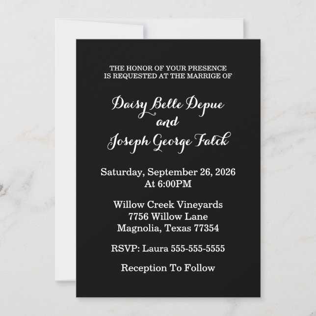 Faire invitation de mariage noir et blanc (Devant)