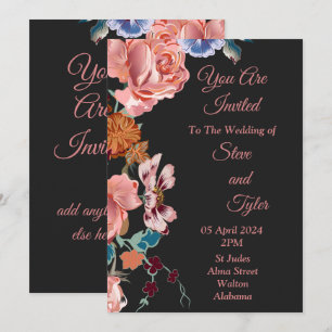 Faire invitation de mariage, noir, rose, bleu