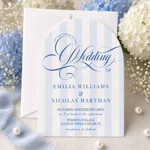 Faire invitation de mariage rayé bleu élégant simp