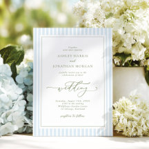 Faire invitation de mariage rayée bleu et sauge