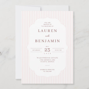 Faire invitation de mariage rayée rose