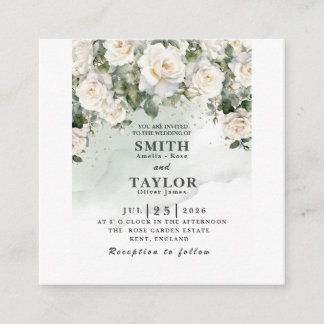 Faire invitation de mariage Rose Blanche Élégante