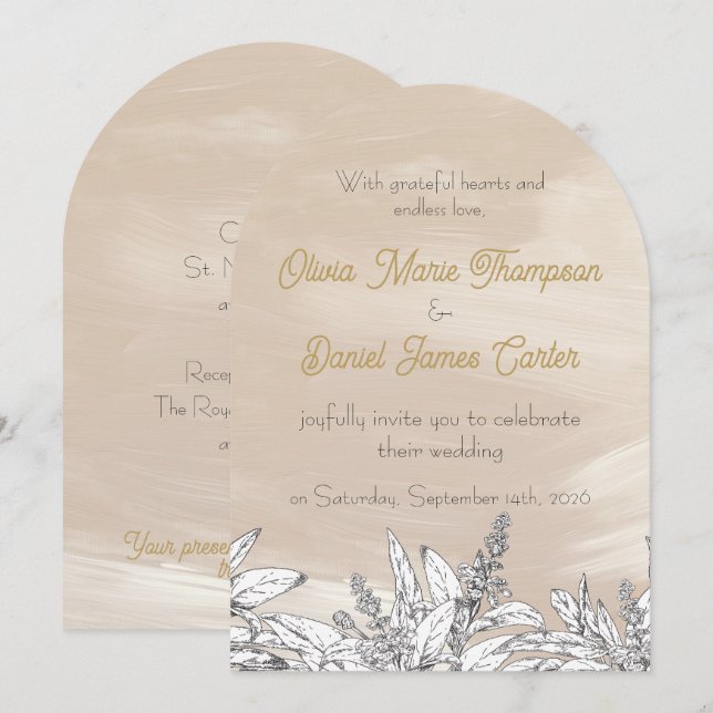 Faire invitation de mariage rose pastel (Devant / Derrière)