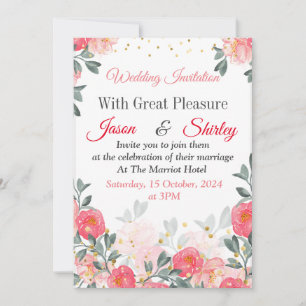 Faire invitation de mariage, roses rouges sur fond