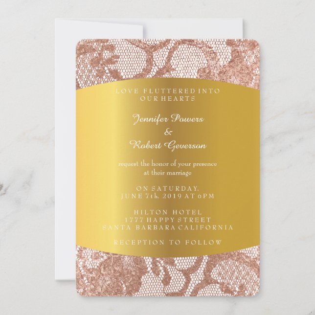 Faire invitation de mariage royale en or rose faux (Devant)