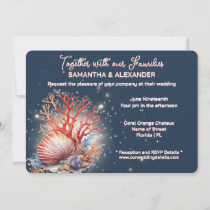 Faire invitation de mariage sur la plage bleu cora