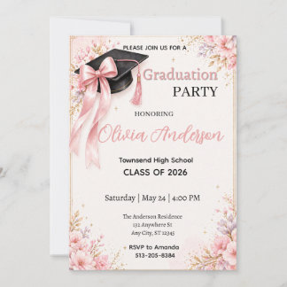 Faire invitation de remise de diplôme rose or flor