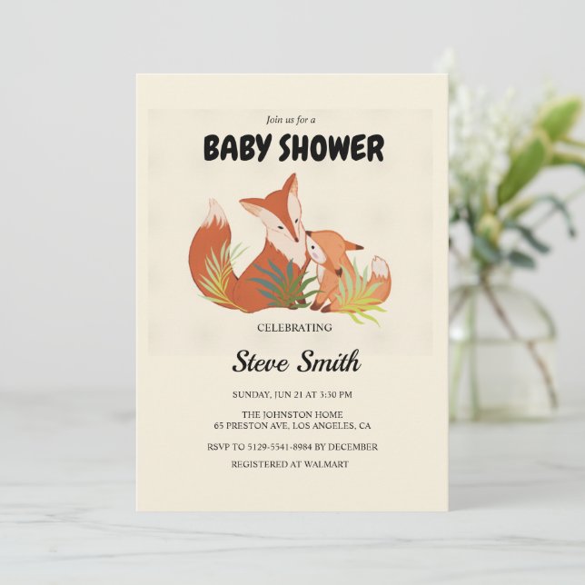 Faire invitation pour une baby shower Renardeau mi (Debout devant)