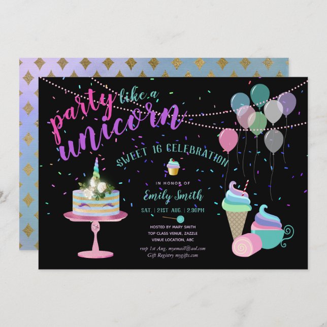 Faire la fête comme une LICORNE Invitation amusant (Devant / Derrière)