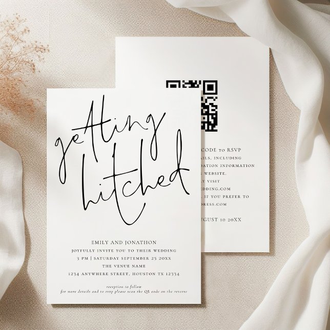 Faire Mariage Informel Script QR Invitation De Mar (Front and back view)
