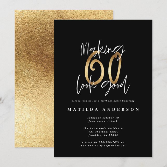 Faire paraître 60 bonne invitation pour l'annivers (Devant / Derrière)