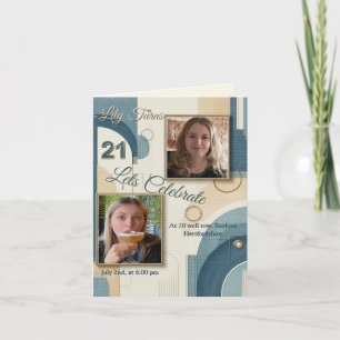 Faire-part 21e Anniversaire crème bleu fleur amande