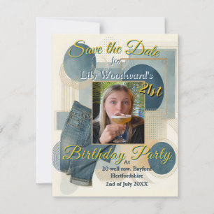 Faire-part 21e Anniversaire crème bleu fleur amande