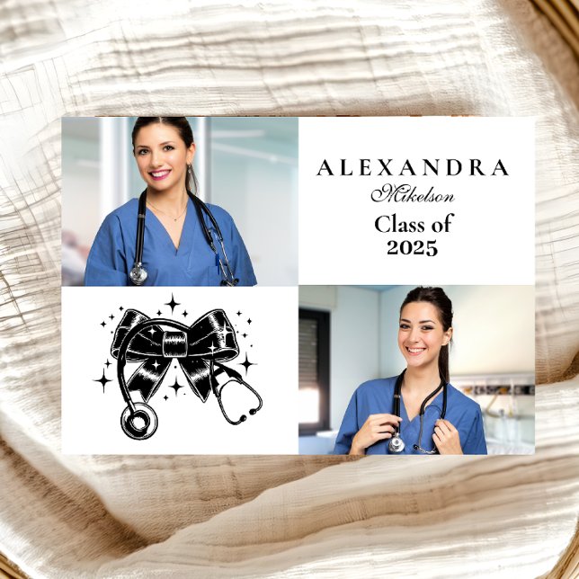 Faire-part 2 Photos Black Bow Nursing School Graduate (Créateur téléchargé)
