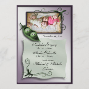 Faire-part 2 Pois dans un Pod Twins Annonces de naissance