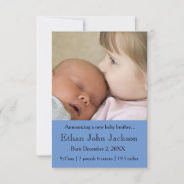 Faire-part 3x5 Soeur annonçant la naissance du frère Bleu