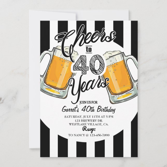 Faire-part 40e anniversaire, sale trente, bière, cheers & biè (Devant)