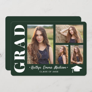 Faire-part 4 Collage photo Script moderne Vert Grad