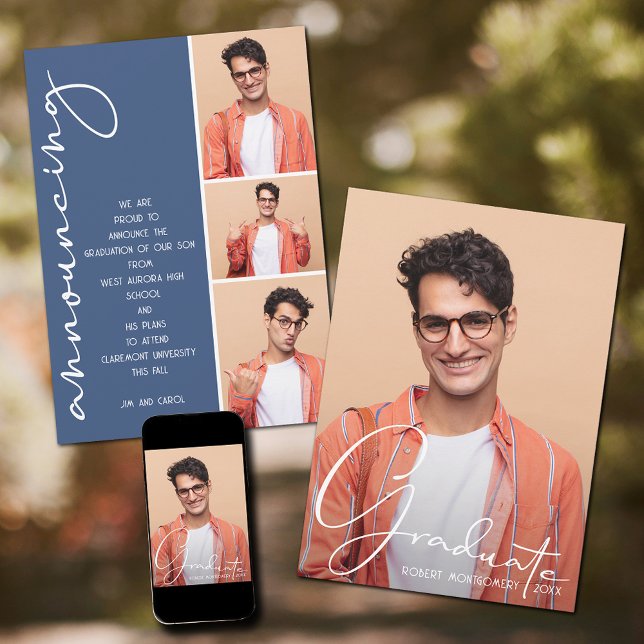 Faire-part 4 Photo Collage Graduation Bleu (Créateur téléchargé)