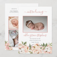 4 Photo Collage Peonies Floral Girl Birth Annonce