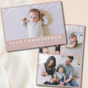 Faire-part 4 Photo Moderne Minimale Dusty Rose Simple Naissan