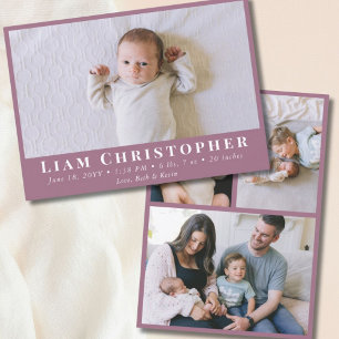 Faire-part 4 Photo Moderne Minimale Lilac Purple Naissance Si