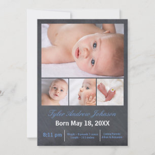 Faire-part 4 Photos Collage Tableau Noir - Annonce de Naissan