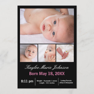 Faire-part 4 Photos Collage vertical -Faire-part de naissance