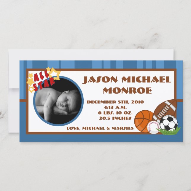 Faire-part 4x8 All Star Blue Photo (Devant)