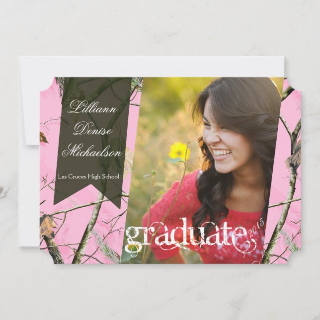 Faire-part 5x7 Chasseurs roses Camo Camoufla Senior Faire-par (Devant)