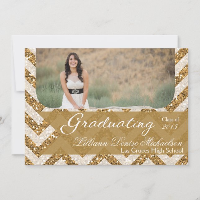 Faire-part 5x7 Gold Parties scintillant Chevron Strip Senior  (Devant)