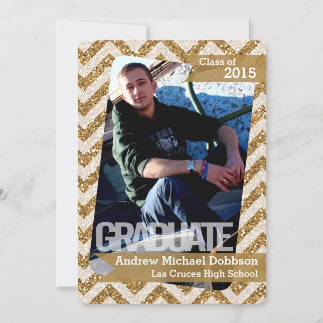 Faire-part 5x7 Gold Parties scintillant Chevron Strip Senior  (Devant)