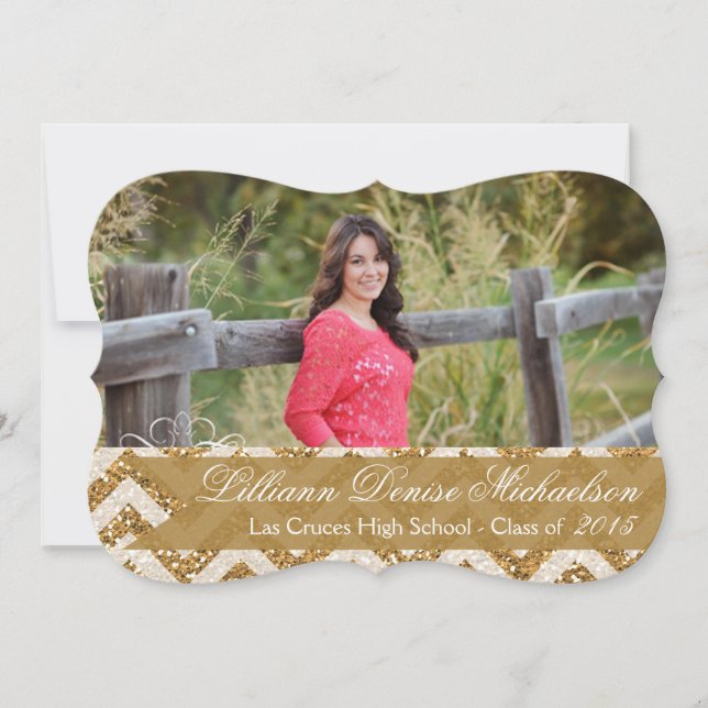 Faire-part 5x7 Gold Parties scintillant Chevron Strip Senior  (Devant)