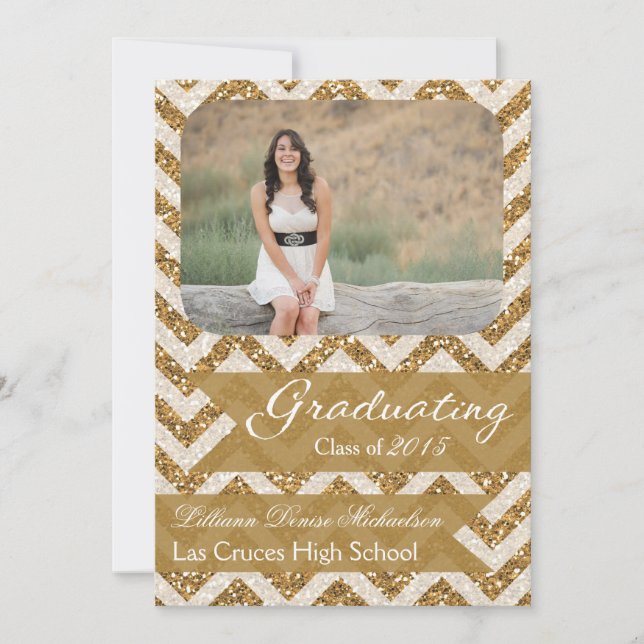 Faire-part 5x7 Gold Parties scintillant Chevron Strip Senior  (Devant)