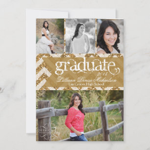 Faire-part 5x7 Gold Parties scintillant Chevron Strip Senior