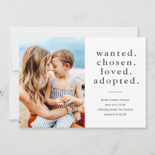 Faire-part Adopté Voulu Aimé Adopté Photo Minimal d'Adoption