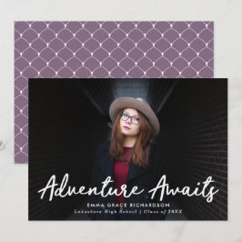Faire-part Adventure Attend Script Purple Photo Graduation
