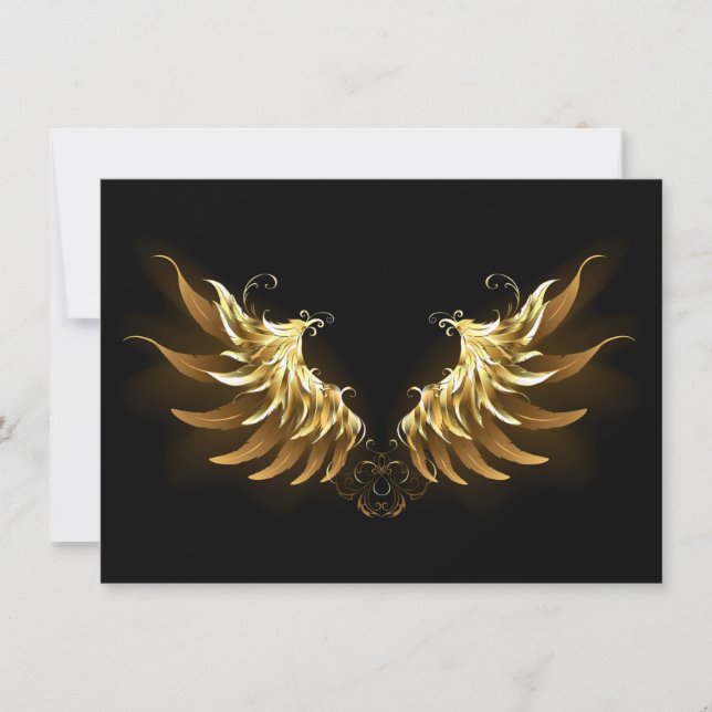 Faire-part Ailes d'Ange d'or sur arrière - plan noir (Devant)