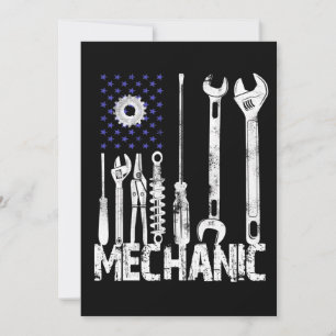 Faire-part Amateurs mécaniques   Mechanic USA Drapeau