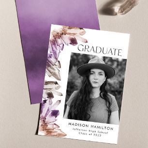 Faire-part Améthyste Aquarelle cristaux Photo Graduation