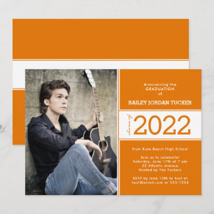 Faire-part Année de classe audacieuse Deep Orange Photo Gradu
