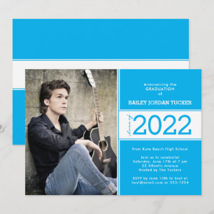 Faire-part Année de classe audacieuse Sky Blue Photo Graduati
